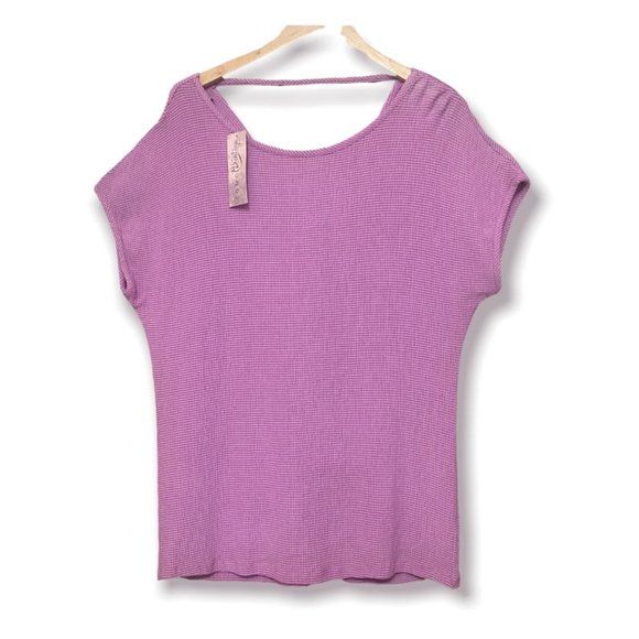 Como Vintage Tops - Como Vintage Blouse Pink White Textured Short Sleeve Spandex V Back Size M